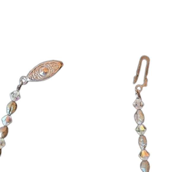 Vintage Silver Seed Pearl & Crystal Beaded Necklace & Hoop Earring Set – 2-Piece - Picture 3 of 4